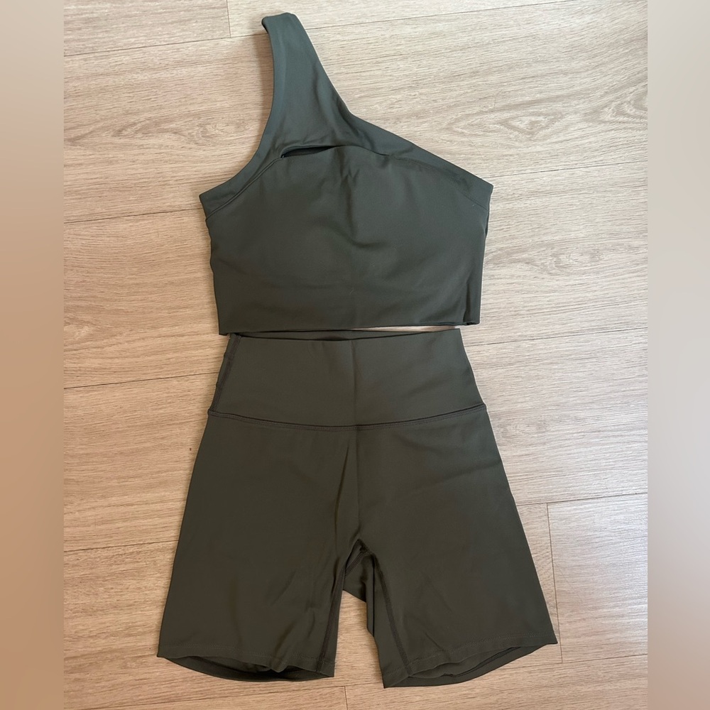 One-Shoulder Olive Green Activewear Set